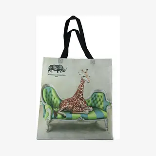WhimsicalCollection Shopper Tas - Shopper Tas Dames - Gemaakt Van Hergebruikte Pet Flessen - Boodschappen Tas - Wildlife At Leisure - Giraffe - Milieubewust En Groen.