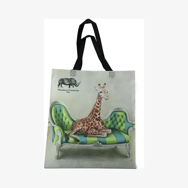 WhimsicalCollection Shopper Tas - Shopper Tas Dames - Gemaakt Van Hergebruikte Pet Flessen - Boodschappen Tas - Wildlife At Leisure - Giraffe - Milieubewust En Groen. thumbnail