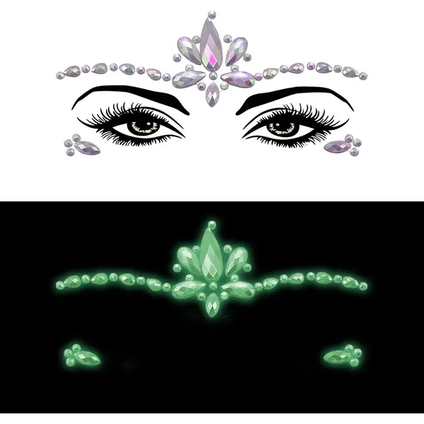Arts Enterprise Face Jewels - Glow In The Dark - 4 - Gezicht Sticker - Sticker - Decoratie - Diamant - Zelfklevend - Groen - Party thumbnail