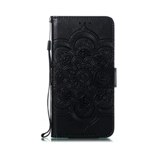 Mandala Bloemen Book Case - Geschikt Voor Samsung Galaxy A20e Hoesje - Zwart
