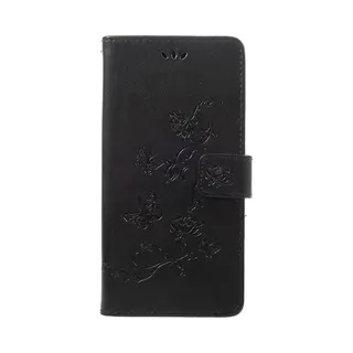 Bloemen & Vlinders Book Case - Geschikt Voor Samsung Galaxy A70 Hoesje - Zwart