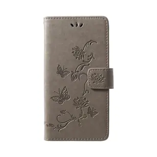 Bloemen & Vlinders Book Case - Geschikt Voor Huawei P30 Lite Hoesje - Grijs