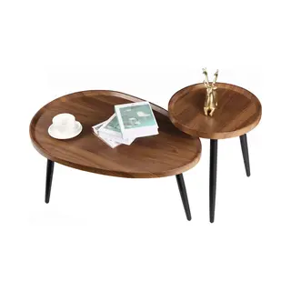 Fativo Industriële Nesting Salontafels - Set Van 2 - Nesting Bijzettafels Met Metalen Poten & Mdf Blad - Eenvoudig Te Monteren- Walnoot Kleur,