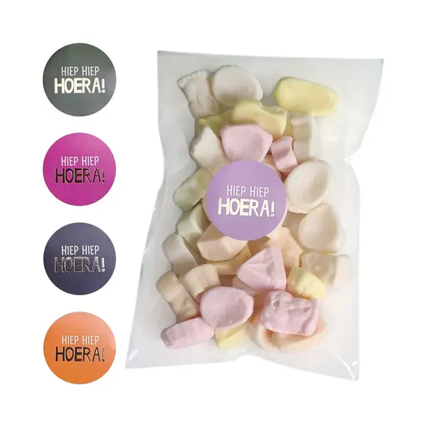 25x Uitdeelzakjes 10x15 Cm + Sluitstickers Hiep Hoera! Mix - Zakjes Met Plakstrip - Zelfklevende Zakjes - Uitdeelzakjes - Traktaties - Transparant - thumbnail