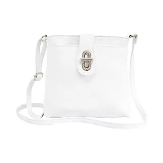 Ambra Moda Damen Echt Ledertasche Handtasche Schultertasche Umhängtasche Citybag Girl Crossover GL007 (Weiß)