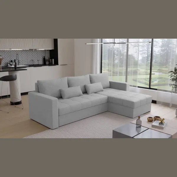 Beddenbriljant Hoekbank Kreta - Universeel - Stof - Grijs - Slaapbank Met Opbergruimte - Links Of Rechts - Direct Leverbaar - Hoekzetel - Chaise Longue - Zetel Met thumbnail