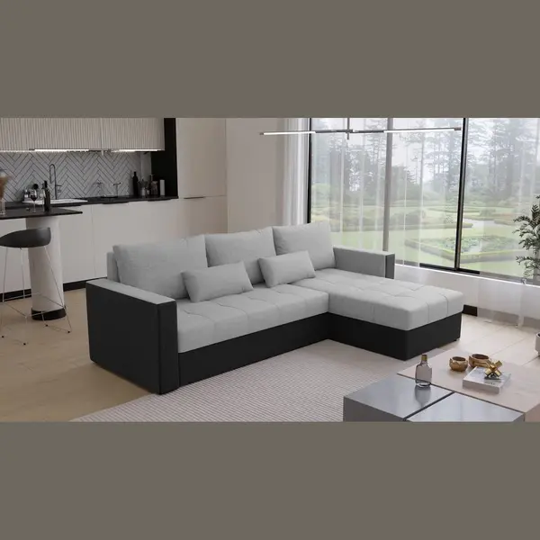 Beddenbriljant Hoekbank Kreta - Universeel - Stof - Grijs En Zwart - Slaapbank Met Opbergruimte - Links Of Rechts - Direct Leverbaar - Hoekzetel - Chaise Longue - thumbnail