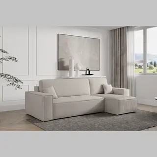 Beddenbriljant Hoekbank Frenkie - Universeel - Ribstof - Creme - Slaapbank Met Opbergruimte - Lounge Links Of Rechts - Direct Leverbaar - Hoekzetel - Chaise Longue -