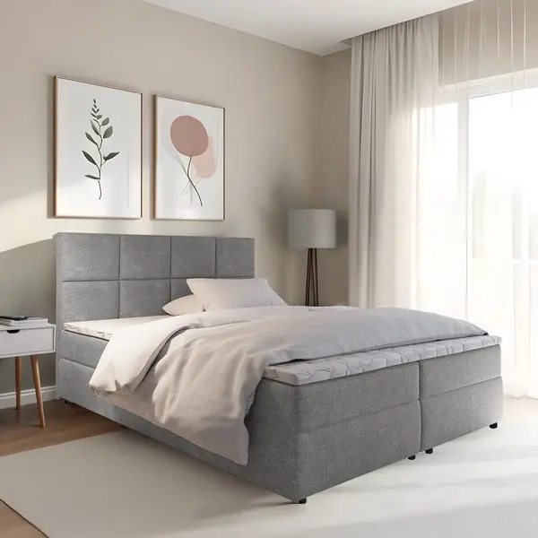 Beddenbriljant Boxspring Met Opbergruimte Sam - 140x200 Cm - Grijs - Inclusief Topper - Bed Met Opbergruimte - Opberg Boxspring - Bonellvering Tot 100 Kg - thumbnail
