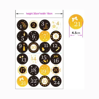 Sluitsticker - Sluitzegel – Advent Kalender / Leeftijd Stickers 1 - 24 Op Vel | Genummerd – Aftellen | Goud / Wit / Zwart - Kerst - Merry