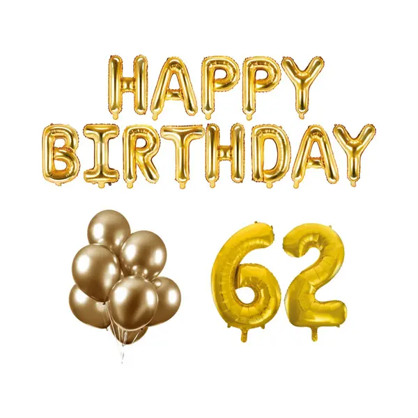 62 Jaar Verjaardag Versiering Ballon Pakket Goud thumbnail