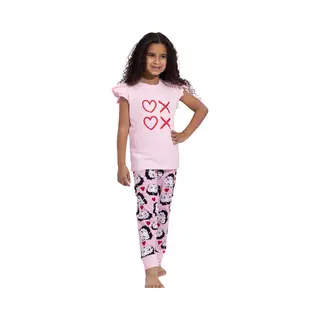 Vanilla - Heart Meisjes Pyjama - Pyjamasets - Tweedelig - Egyptisch Katoen - Roze - PJ521 - 6-7 Jaar