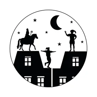 Sinterklaas Raamsticker Rond - Zwart Decoratie Voor In Huis