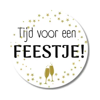20 X Sluitstickers Uitnodiging Tijd Voor Een Feestje | Huwelijk Feest Geboortefeest Verjaardag | Enveloppe Stickers | 40 Mm Rond | Goud Wit Zwart