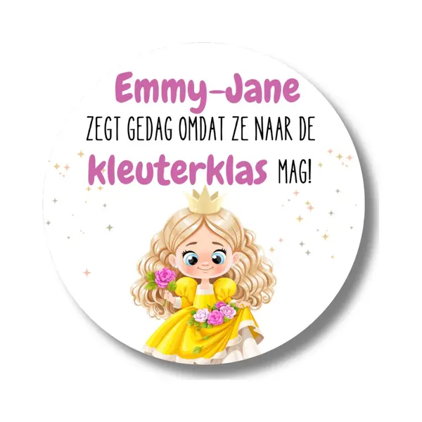 20 X Gepersonaliseerde Traktatie Cadeau Stickers Prinses Zwaait Gedag Omdat Ze Naar De Kleuterklas Mag - Naamstickers - Naam Op Stickers - thumbnail