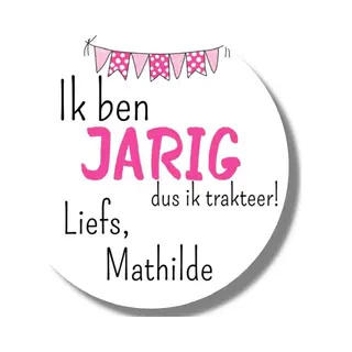 20 X Gepersonaliseerde Traktatie Stickers - Etiketten Verjaardag - Roze Naamstickers - Kindertraktatie