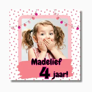 Roze Stickers Met Foto - Gepersonaliseerd Met Naam En Leeftijd - Verjaardag Trakteren Uitdelen - 20 Stuks - 4 Cm - Vierkant