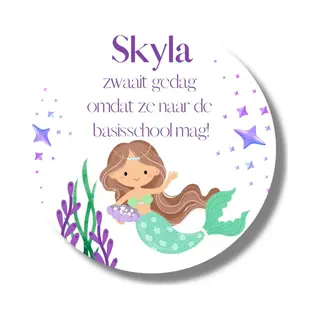 Traktatie Naamstickers Uitdelen - Basisschool Kinderdagverblijf - Zeemeermin - Gersonaliseerd - Etiketten Drukken - 4 Cm