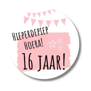 16e Verjaardag Roze Stickers - Verjaardag Feeststickers - Cadeau - 4 Cm - 20 Stuks
