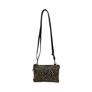 Arrigo Leren Crossbody Tasje Zwart - Vacht Met Cheeta Print – Schoudertasje Leer Met Dierenprint – Maat S