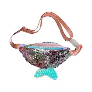 Kimu Heuptasje Kinderen Klein Tasje Zeemeermin Lichtroze - Pailletten Meisje Dames Heuptas Mermaid Kindertasje Sequin Wit Kind Glitter Kinder Tas