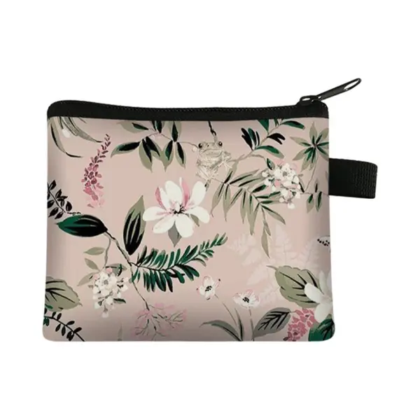 Trendy Tasje Bloemen Roze - Kleine Portemonnee - Make-up Tasje - Dames - Meisjes - Multifunctioneel - Met Rits thumbnail
