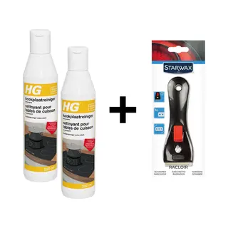 Hg Intensieve Kookplaatreiniger (2 Stuks Van 250ML) + Starwax Krabber Voor Kookplaten - Reinigen Van Inductie Kookplaat, Keramiek