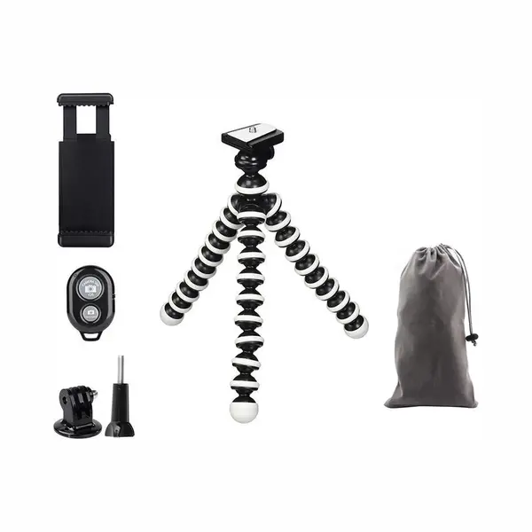 Mojogear Flexibel Mini-statief Met Extra Flexibele Poten Kit, Met Telefoonhouder, Bluetooth Remote, GoPro-adapter & Opbergzakje - Tot 16 Cm Hoog - thumbnail
