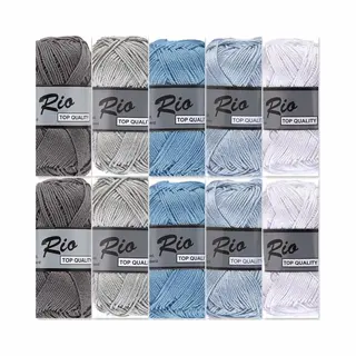 Lammy yarns - De hobbyvlinder Set Van 10 Bollen Lammy Yarns Rio Katoen Garen - Blauw Grijs Kleuren - Pendikte 3 A 3, 5mm - 50 Grams Bollen