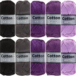 Lammy Yarns Cotton Eight Paars Grijs Katoengaren Pakket - 10 Bollen - Pendikte 2, 5 A 3mm