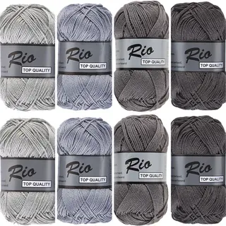 Lammy Yarns Haakgaren Katoen Ton Sur Ton Grijs - Pakket Met 8 Bollen Rio