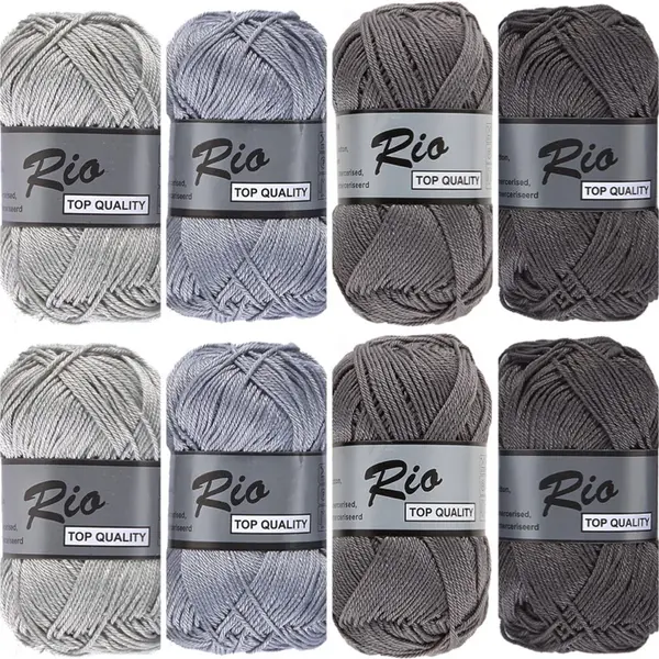 Lammy Yarns Haakgaren Katoen Ton Sur Ton Grijs - Pakket Met 8 Bollen Rio thumbnail