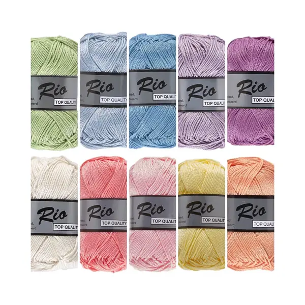 Lammy yarns - De hobbyvlinder Lammy Yarns Rio Katoen Garen Pakket - Pastel Regenboog Kleuren - 10 Bollen thumbnail