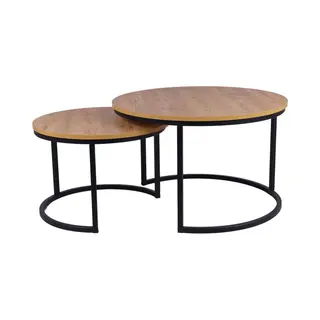 MaximaVida Ronde Salontafel Set Kiev Xl 75 Cm - Rustiek Eikenhout Fineer