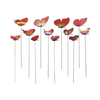 12 Vrolijke Vlinders Op Stokken / Tuindecoratie / Zowel Binnen Als Buiten / Vermiljoen