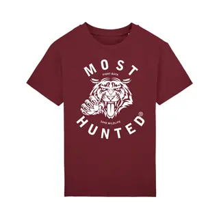 Most Hunted - Kinder T-shirt - Tijger - Bordeaux - Wit - Maat 152-164