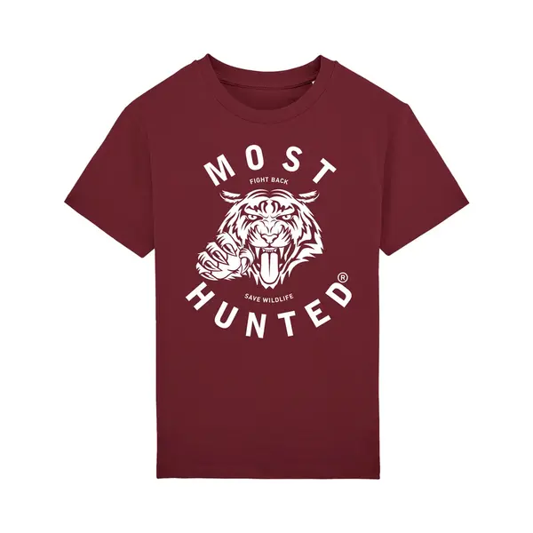 Most Hunted - Kinder T-shirt - Tijger - Bordeaux - Wit - Maat 152-164 thumbnail