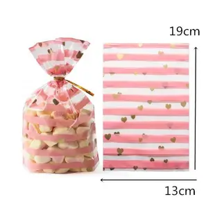 50x Transparante Zakjes Roze Gestreept Met Sluitstrips - Uitdeelzakjes - Uitdeelzakjes Hart - Snoepzakjes - Uitdeelzakjes Kinderfeest - Zakjes Roze