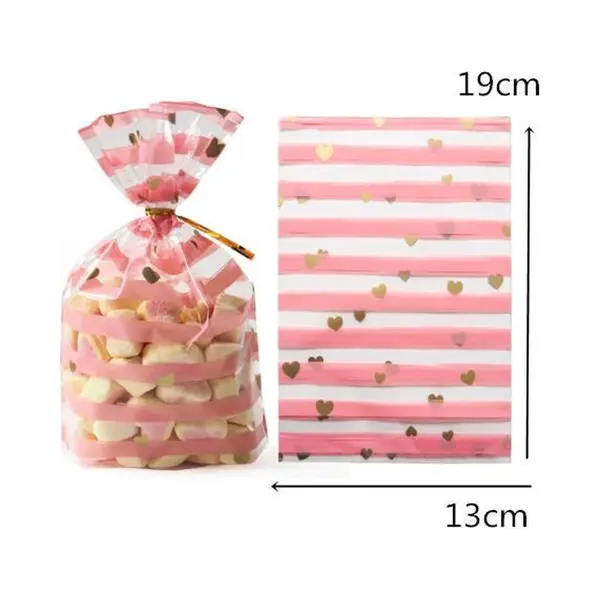 50x Transparante Zakjes Roze Gestreept Met Sluitstrips - Uitdeelzakjes - Uitdeelzakjes Hart - Snoepzakjes - Uitdeelzakjes Kinderfeest - Zakjes Roze thumbnail