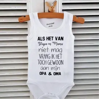 Rompertje Baby Met Tekst Aankondiging Bekendmaking Zwangerschap Aanstaande Worden Cadeau Liefste Opa En Oma, Als Het Van Papa En Mama Niet Mag Vraag