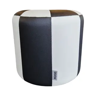 Mood Poef Hoog Lederlook - Zwart En Wit - Gestreept - 40 X 34 X 40 Cm