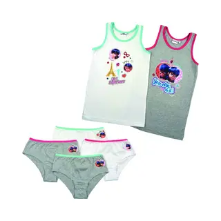 Miraculous Ladybug Ondergoed Set - 2 Hemdjes + 4 Onderbroekjes - Wit/grijs/neon - Maat 110/116