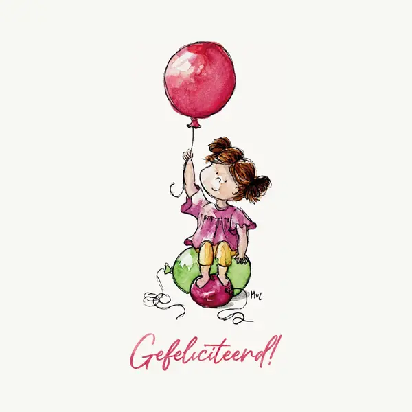 marielleillustratie Meisje Op Ballon, 10x15cm thumbnail