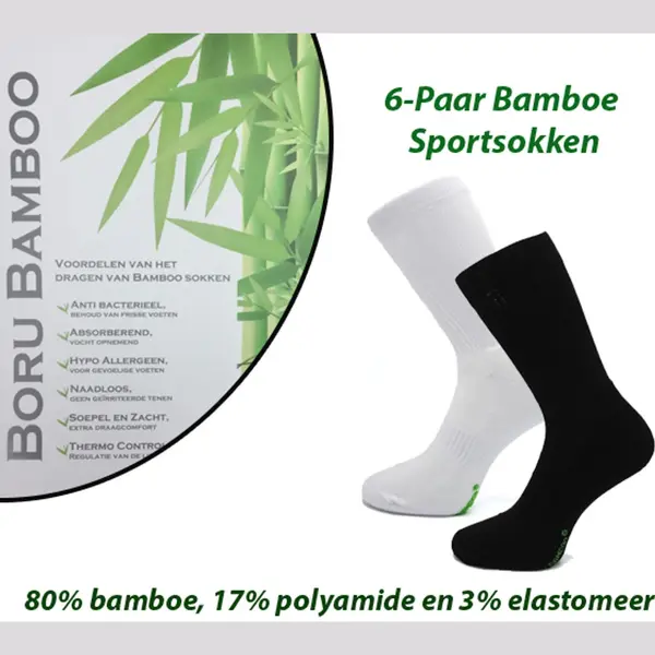 Origineel Bamboe Sportsokken 6-Paar In Zwart Kleur-Maat 43-45 thumbnail
