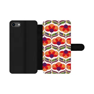 Telefoonhoesje Geschikt Voor IPhone Se 2020 Telefoonhoesje - Retro - Flower Power - Vintage - Kleuren - Met Vakjes - Wallet Case Met Magneetsluiting