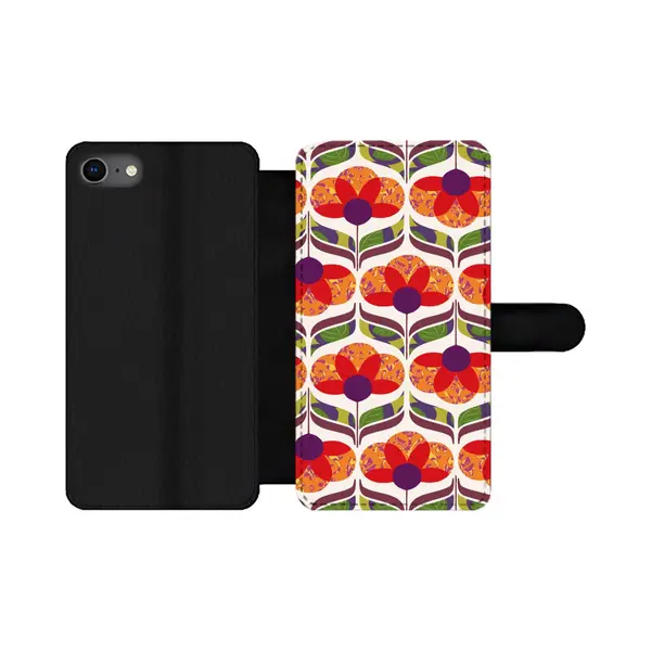 Telefoonhoesje Geschikt Voor IPhone Se 2020 Telefoonhoesje - Retro - Flower Power - Vintage - Kleuren - Met Vakjes - Wallet Case Met Magneetsluiting thumbnail