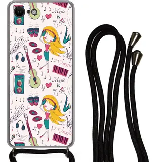 Telefoonhoesje Geschikt Voor IPhone Se 2020 - Meiden - Muziek - Koptelefoon - Patronen - Girl - Roze - Kinderen - Kind - Siliconen - Crossbody -