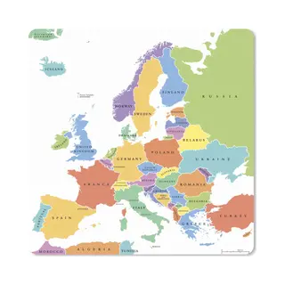 Muismat Xxl 60x60 Cm - Bureau Onderlegger - Bureau Mat Europa - Kaart - Simpel - Bureaumat - Gaming Mousepad Xl - Bureaulegger Groot - Computer