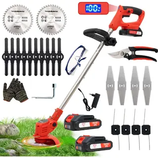 Outigo Accu Grastrimmer Met Accu, Gazonkantentrimmer Met 2 Accu's 21V En 4 Mestypen + 1 Tuinschaar, Opvouwbare Grasmaaier