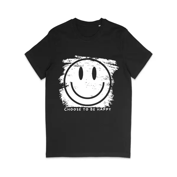 Stanley/Stella Zwart Dames En Heren T Shirt - Grappige Smiley Print Choose To Be Happy Quote - Maat Xxl thumbnail